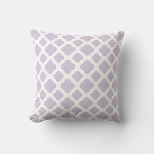 Languid Lavender and White Quatrefoil Pattern Throw Pillow