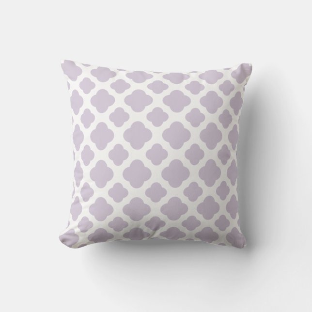 Languid Lavender and White Quatrefoil Pattern Throw Pillow (Front)