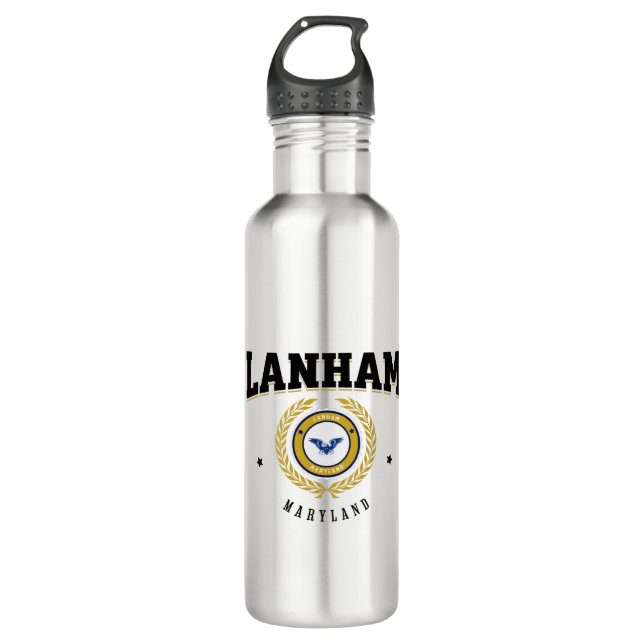 Lanham Maryland Black Stainless Steel Water Bottle (Front)