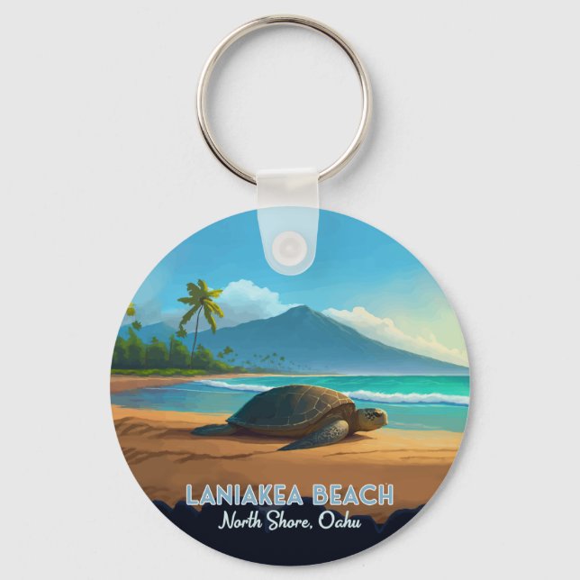 Laniakea Beach Haleiwa Oahu Hawaii Turtle Keychain (Front)