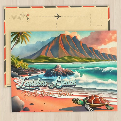 Laniakea Beach Oahu Hawaii Watercolor Volcano Postcard