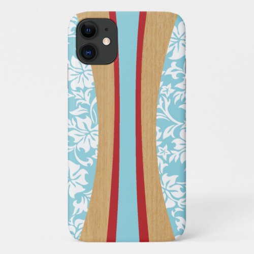 Laniakea Hawaiian Faux Wood Aqua Surfboard iPhone 11 Case