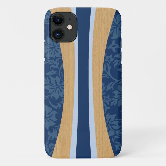 Laniakea Hawaiian Faux Wood Navy Surfboard Case-Mate iPhone Case (Back)