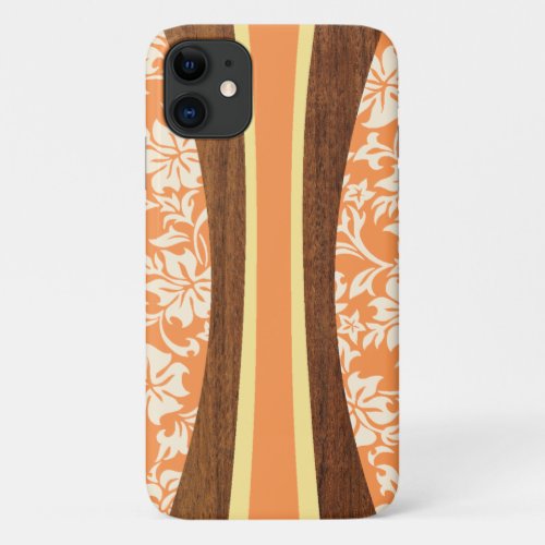 Laniakea Hawaiian Faux Wood Orange Surfboard iPhone 11 Case