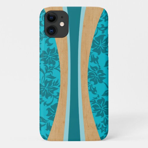Laniakea Hawaiian Faux Wood Surfboard Teal iPhone 11 Case