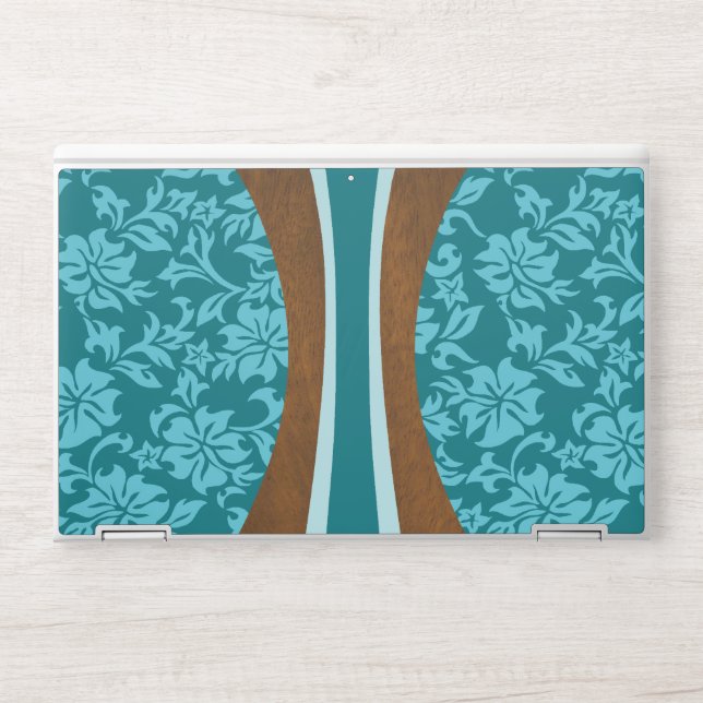 Laniakea Hawaiian Faux Wood Surfboard Teal HP Laptop Skin (Front)