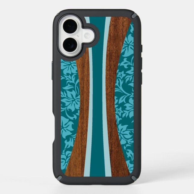 Laniakea Hawaiian Faux Wood Surfboard Teal Speck iPhone Case (Front)