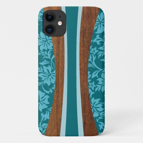 Laniakea Hawaiian Faux Wood Teal Surfboard iPhone 11 Case