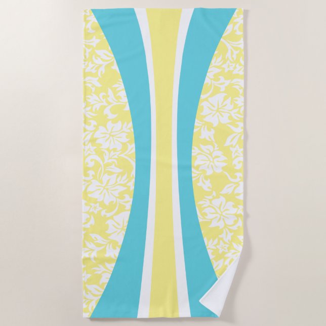 Laniakea Hawaiian Striped Surfboard - Lemon Yellow Beach Towel (Front)