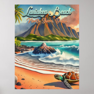 Laniakea Oahu Hawaii tropical watercolor colorful Poster