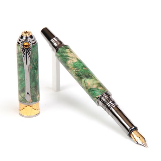 Lanier Art Deco Fountain Pen - Green Box Elder (3/4)