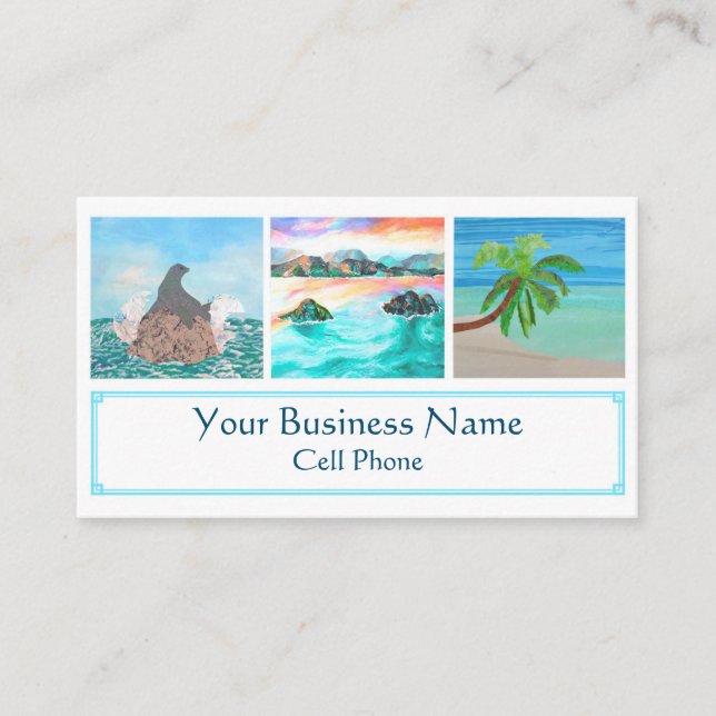 Lanikai Beach Hawaii Palm Tree Seal Tropical Business Card (Front)