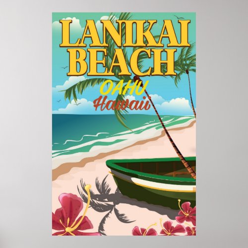 lanikai Beach Hawaii travel poster