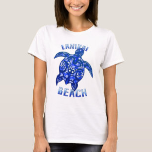 Lanikai Beach Hawaii Vacation Tribal Turtle T-Shirt