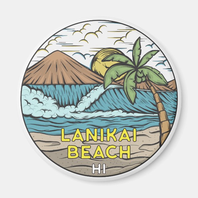 Lanikai Beach Hawaii Vintage Magnet (Front)