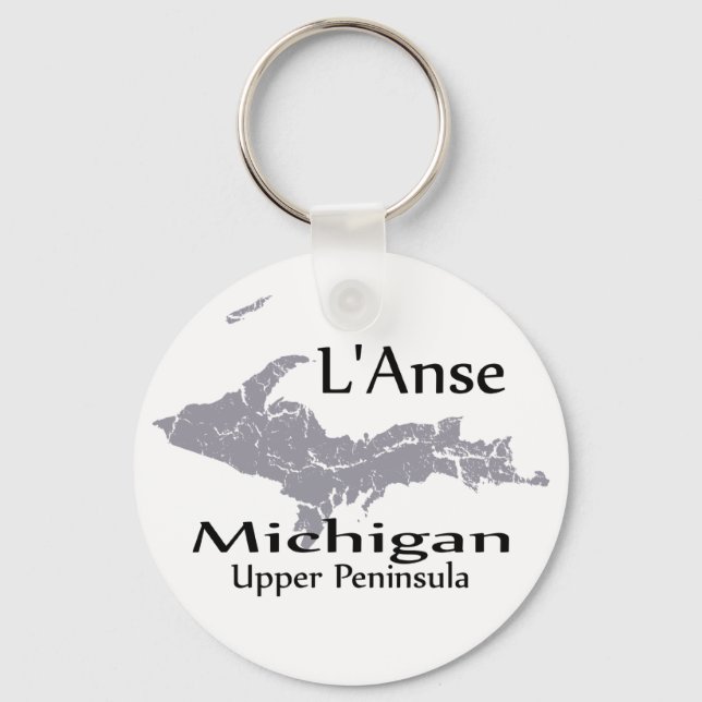 L'Anse Michigan Map Design Keychain (Front)