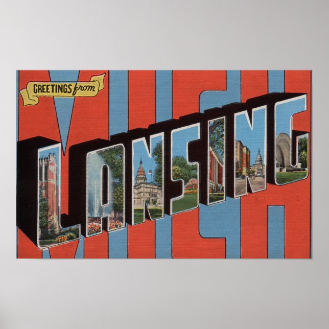Lansing, Michigan - Large Letter Scenes Poster (Front)