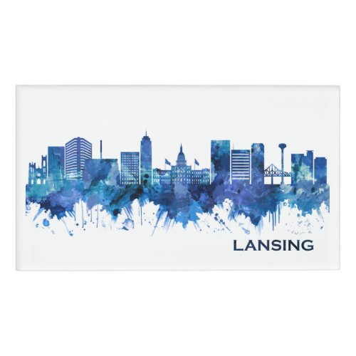 Lansing Michigan Skyline Blue Name Tag