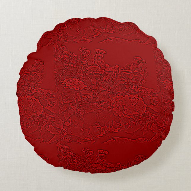Lantana Floral Red Design Round Pillow (Front)