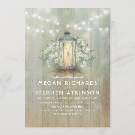 Lantern And Baby's Breath Rustic Summer Wedding Invitation