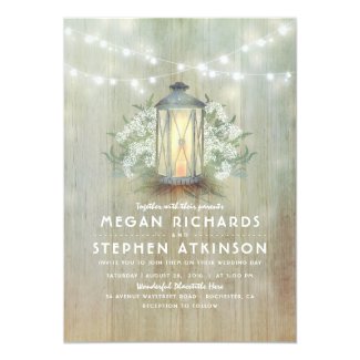 Lantern and Baby's Breath Rustic Summer Wedding Invitation