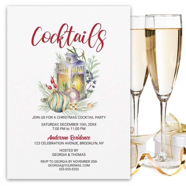 Lantern and Baubles Christmas Cocktail Party Invitation (Creator Uploaded)