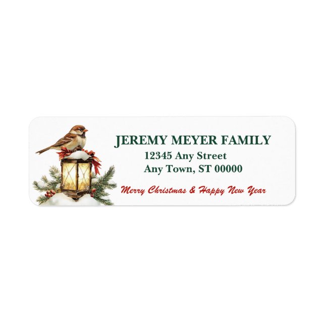 Lantern and Bird Christmas Return Address Label (Front)