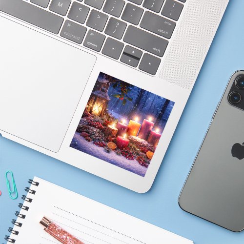 Lantern and Candles in the Snow Christmas Winter Sticker