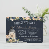 Lantern and Flowers Navy Blue Bridal Shower Invitation (Standing Front)