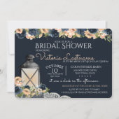 Lantern and Flowers Navy Blue Bridal Shower Invitation (Front)