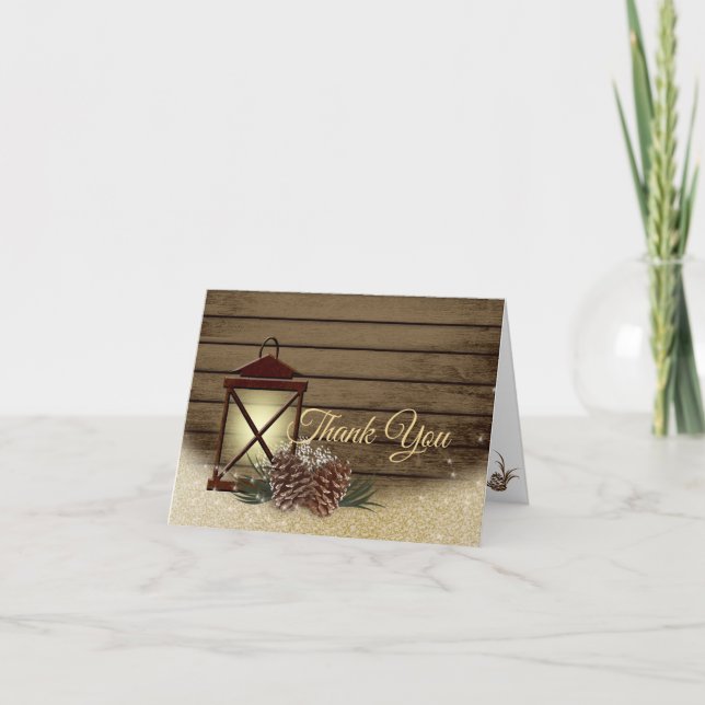 Lantern and Pine Thank You Note Card (Front)