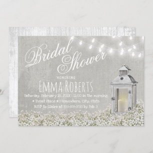 Lantern & Baby's Breath Rustic Bridal Shower Invitation