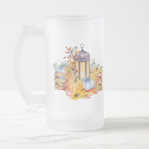 Lantern Blue Bird and Sunflowers Frosted Glass Beer Mug
