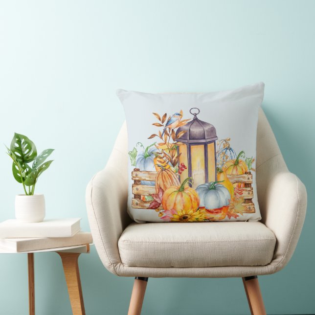 Lantern, Blue Bird and Sunflowers Throw Pillow (Chair)