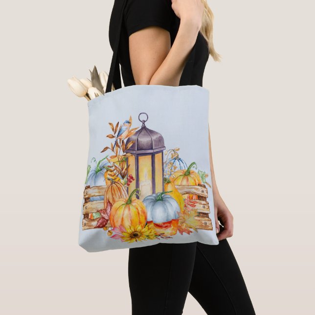 Lantern, Blue Bird and Sunflowers Tote Bag (Close Up)