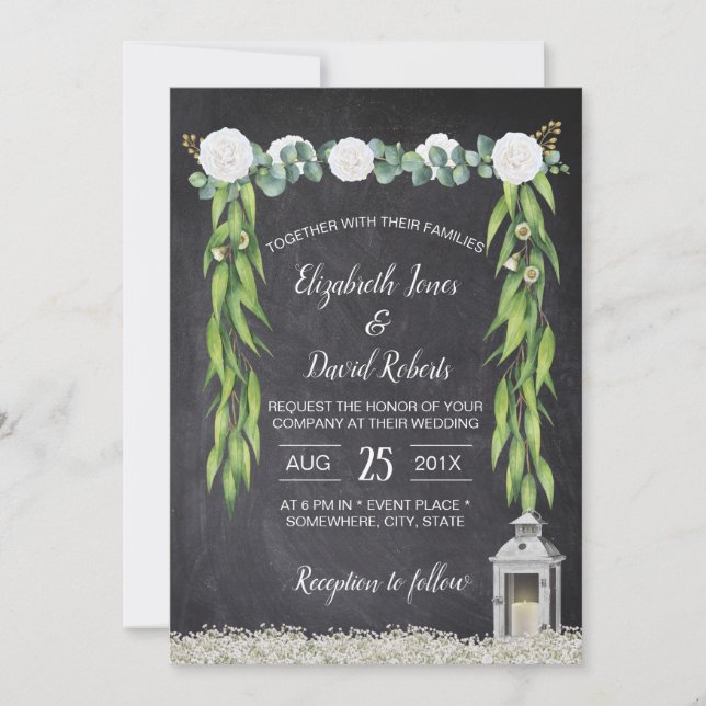 Lantern Boho Botanical Floral Chalkboard Wedding Invitation (Front)