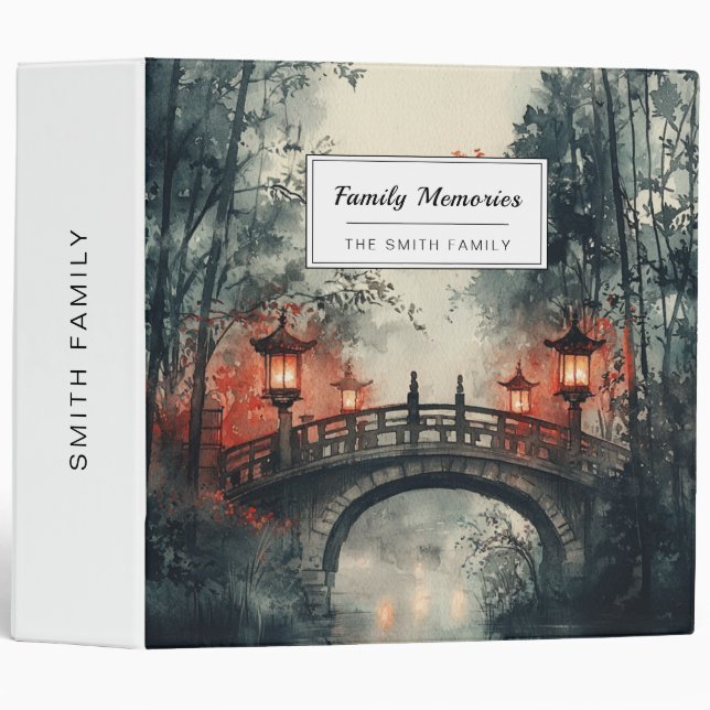 Lantern Bridge Moonlight Watercolor 3 Ring Binder (Front/Spine)