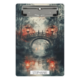 Lantern Bridge Moonlight Watercolor Mini Clipboard