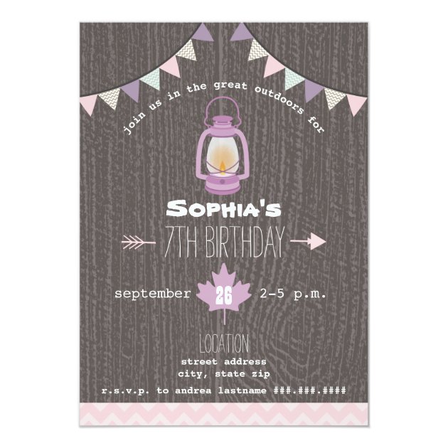 Lantern Camping Outdoors Wilderness Birthday Party Invitation