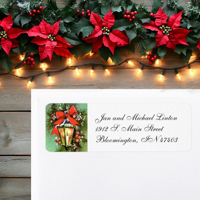 Lantern Christmas Red Personalize Return Address Label (Creator Uploaded)