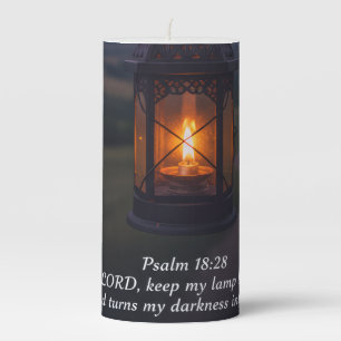 Lantern - darkness into light Psalm 18:28 Pillar Candle