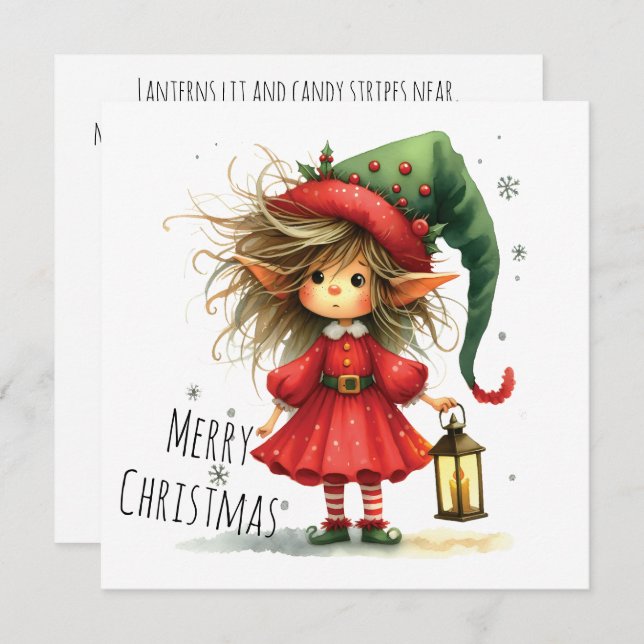 Lantern Elf – Whimsical Christmas Holiday Card (Front/Back)