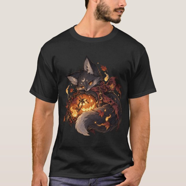Lantern Fox Dark Halloween T-Shirt (Front)