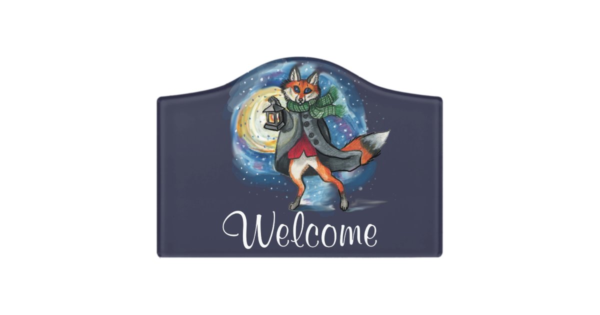Lantern Fox Welcome Door Sign | Zazzle
