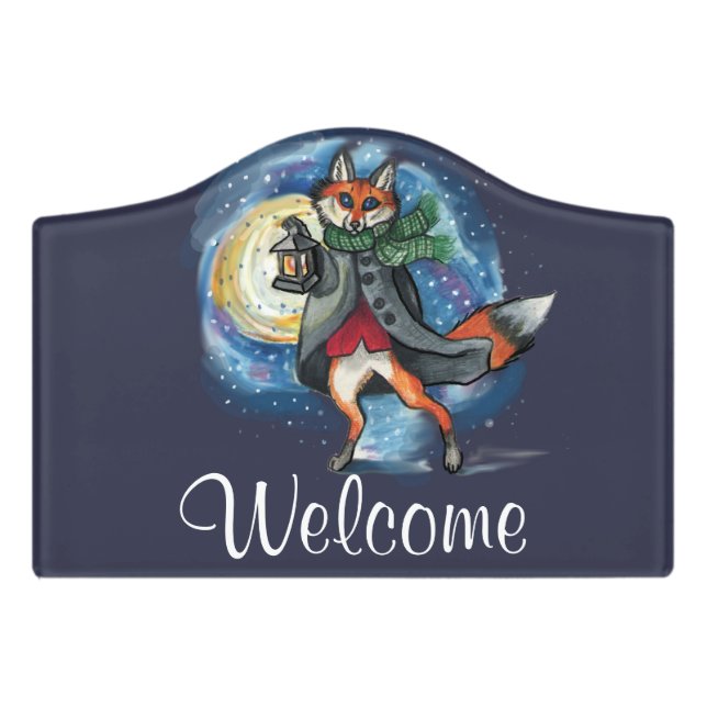 Lantern Fox Welcome Door Sign (Small Crest Front)