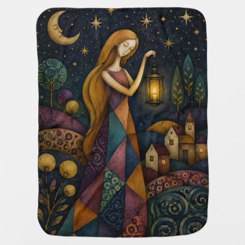 LANTERN GIRL UNDER BLUE STARRY SKY BABY BLANKET