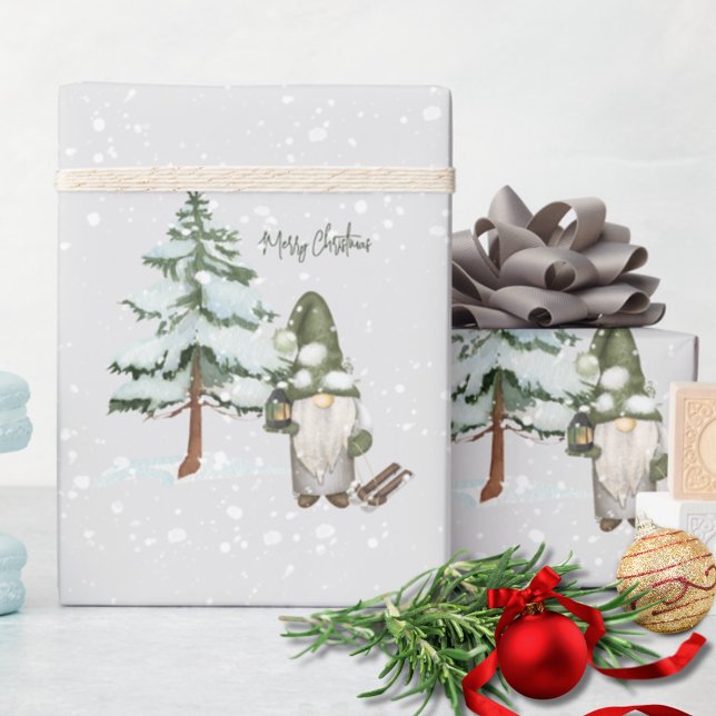 Lantern Gnome Winter Scene Gift Wrapping Paper (Creator Uploaded)