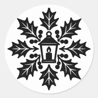 Lantern & Holly Snowflake Stamp Classic Round Sticker