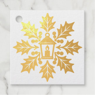 Lantern & Holly Snowflake Stamp Foil Favor Tags