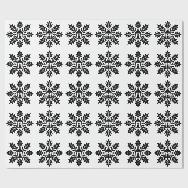 Lantern & Holly Snowflake Wrapping Paper (Flat)